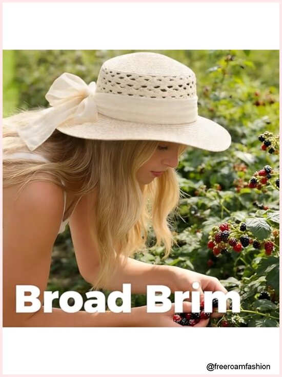 Straw Sun Hat Wide Brim Adjustable Boho Boater for Summer Beach